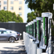 A row of EV chargers goes mostly unused in Pasadena, California.